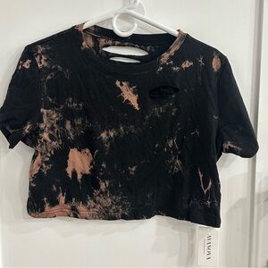Avanova Black Acid Wash Distressed Crop Top Cutout Back S NWT